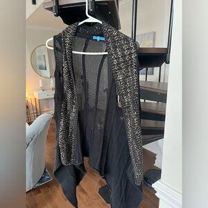 Alice & Olivia Beaded Sleeveless Cardigan Open Front Sequins Hi Lo Black M 0705